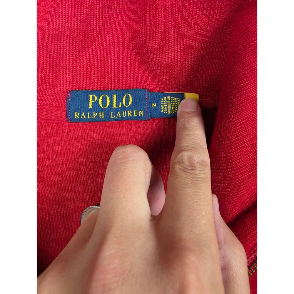 Polo Ralph Lauren Quarter Zip Pullover Mens Medium Red Cotton Knit Sweater